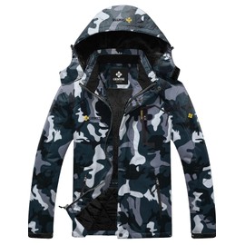GEMYSE Men's Mountain Waterproof Ski Snow Jacket Winter Windproof Rain Jacket (Camouflage, X-Large)