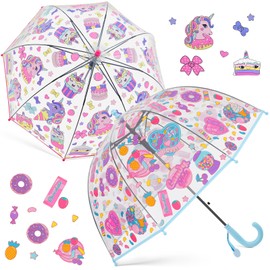 Fabbay 2 Pcs Kids Clear Bubble Umbrella Unicorn with Easy Grip Curved Handle Transparent Bubble Umbrella for Toddler Girls(Unicorn, Candy)