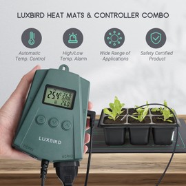 Luxbird Seedling Heating Mat with Thermostat Controller, IP67 Waterproof, 10 x 20.75 Inch Heat Mat for Plants, Automatic Temperature Control (21 W Heating Mat + Thermostat Controller)