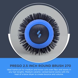 Spornette Prego 2.5 inch Round Brush (#270) with Tourmaline Ceramic Vented Barrel and Nano-Silver Ion Bristles for Straightening, Styling, Curling and Volumizing Short, Medium, Long Hair Types