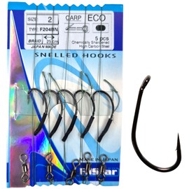 PRO FILSTAR Carp Fishing Hook Set with Leader & Swivel 5 Pieces, N2, Braided Line 25 cm - Fishing Carp Accessories - Carp Fishing Hook - Boilies & Pellet Hooks - Method Feeder - Leader Line - Sport