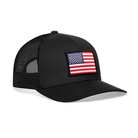 HAKA American Flag Hat, USA Trucker Hat for Men & Women, Adjustable Baseball Cap, Mesh Snapback, Durable Outdoor Black Hat