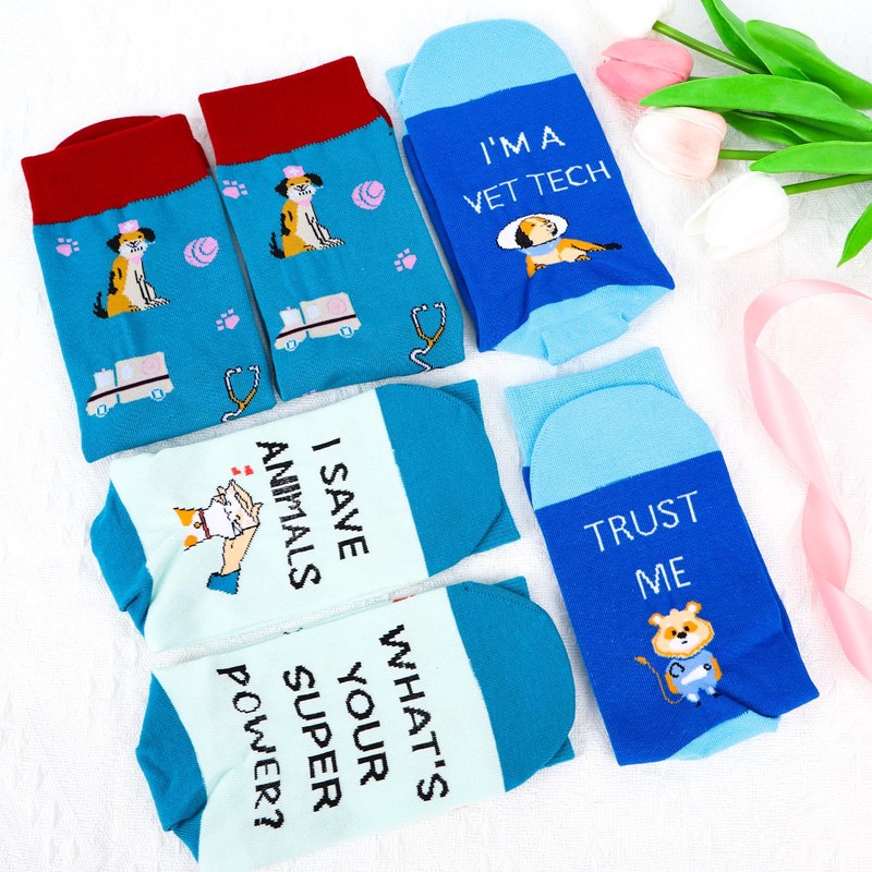 Luvsweets Veterinary Gifts Socks - 3 Pairs Veterinarian Technician Crew