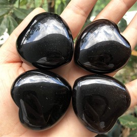 Ladeukoi Ladeukoi Black Obsidian Heart Pocket Palm Stone, Healing Crystal Romantic Love Energy Worry Stones Chakra Balancing Reiki Meditation 1.5" (40mm)