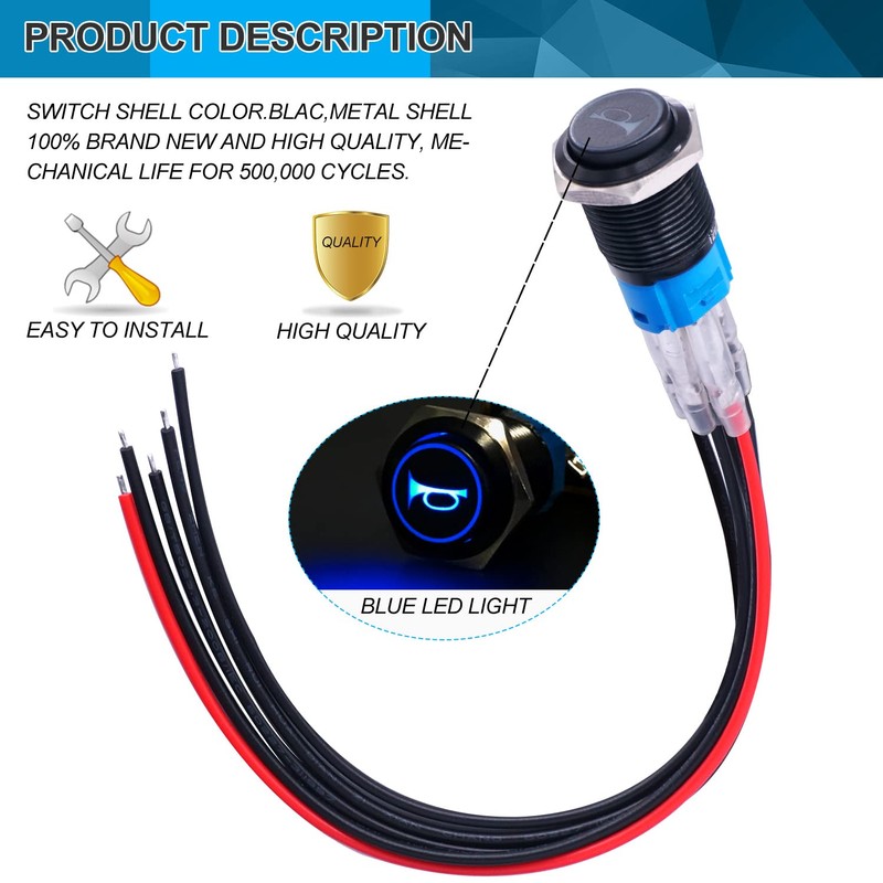 Twidec/19MM Raised Speaker Horn Momentary Push Button Switch 3/4" Mounting