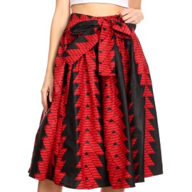 Sakkas 19421 - AMA Women's Vintage Circle African Ankara Print Midi Skirt with Pockets - 114-RedBlack - OS