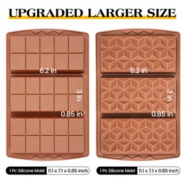 KASHME 2 Pcs Chocolate Bar Mold Deep Dubai 0.85 Inch Stuffed Chocolate Molds Silicone Large Break Apart Silicone Molds (10 Snap + Pyramid）