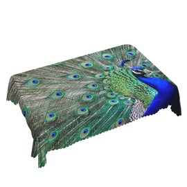 Walmsco Tablecloth Blue Green Peacock Feathers Decor For Dining Room Kitchen Rectangular Table Cover 132 * 178cm