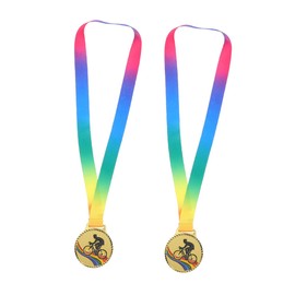 Toyvian 2pcs Durable Cycling Award Medals with Neck Ribbon Trophy for Biking Competitions Sports Events and
