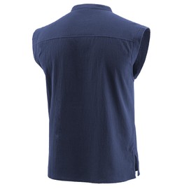 mogenda Mens Medieval Renaissance Pirate Costume Sleeveless Lace-up Stand Collar Shirt Gothic Viking Steampunk Top Tunic, Navy, XX-Large