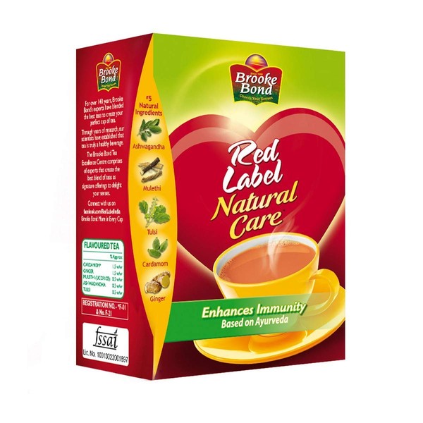 2-Pack Brooke Bond Red Label Natural Care with 5 Ayurvedic Ingredients to Boost Immunity (2 x 250 gm) Packaging may vary