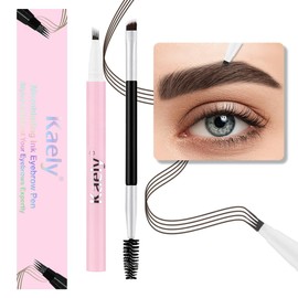 evpct 1Pcs Black Magic Microblading Dual-Ended Eyebrow Contouring Pen Brow Pencil, with 4 Brush Micro-Fork-Tips Applicator and Precise Brush-Tip, Hair Like Strokes, with Dual-ended Eyebrow Brush