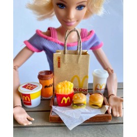 1:6 Miniature coffee To Go Cup bag Clay French Fries Hamburger 8 pcs McDonald's