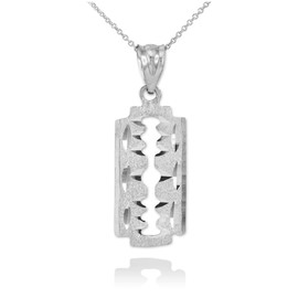 Fine 925 Sterling Silver Diamond-Cut Razor Blade Pendant Necklace, 16"