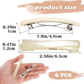 STSTR 6PCS French Barrette Hair Clips for Women, 2.56 Inch Small Tortoise Shell Hair Clip, Curved Glossy Thin Hair Flat Hair Accessories for Women - White, Crossed Style