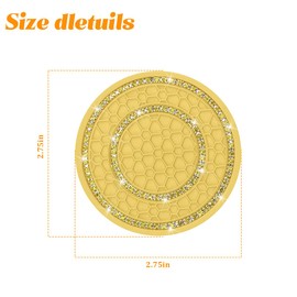 KHGUZ Bling Car Cup Holder Coaster, 4PCS Anti Slip Shockproof Vehicle Insert Mat with Crystal Rhinestone, 2.75 Inch Diamond Drink Cup Pad, Universal Automotive Interior Accessories (Yellow)