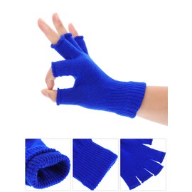 SATINIOR 2 Pair Unisex Winter Half Finger Gloves Knitted Fingerless Mittens Warm Stretchy Gloves in Common Size(Blue)