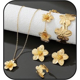 MALOYANVE - Juego de collar de flores doradas para mujer, juego de joyas florales en tonos elegantes, accesorios en forma de boda, uso diario, fiesta, regalo de día festivo
