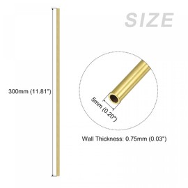 sourcing map Brass Tube (5mm OD x 0.75mm Wall T x 300mm L) 3Pcs, Straight Tubing - for Home Furnishing, Machinery, DIY Handicraft