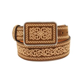 M&F Western Embroidered Belt w/Rope Wrapped Buckle Brown/Cream 34