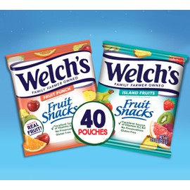 Welch's Fruit Snacks, Fruit Punch & Island Fruits Variety Pack, Gluten Free, Bulk Pack, 0.9 oz Individual Single Serve Bags (Pack of 40)