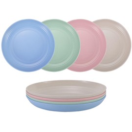 LuckyZone 7 Inches Small Unbreakable Wheat Straw Plates - Reusable Plate Sets of 4 - Dishwasher & Microwave Safe - Perfect for Dinner Dishes - Healthy, BPA Free & Eco-Friendly (7 Inches)