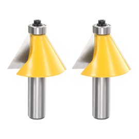 HARFINGTON 2pcs 30 Degree Chamfer Router Bit 1/2 Inch Shank 1" Cutting Length Carbide Tip with Bearing for Woodworking Milling Cutter Tool, Yellow