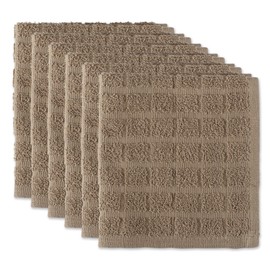 DII Basic Terry Collection Solid Windowpane Dishcloth Set, 12x12, Stone, 6 Piece