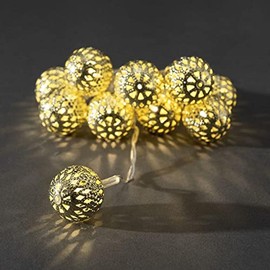 Konstsmide 3188-803 LED Dekolichterkette "goldfarbene Metallbälle" / für Innen (IP20) / Batteriebetrieben: 3xAA 1.5V (exkl.) / 10 warm weiße Dioden / transparentes Kabel, Gold