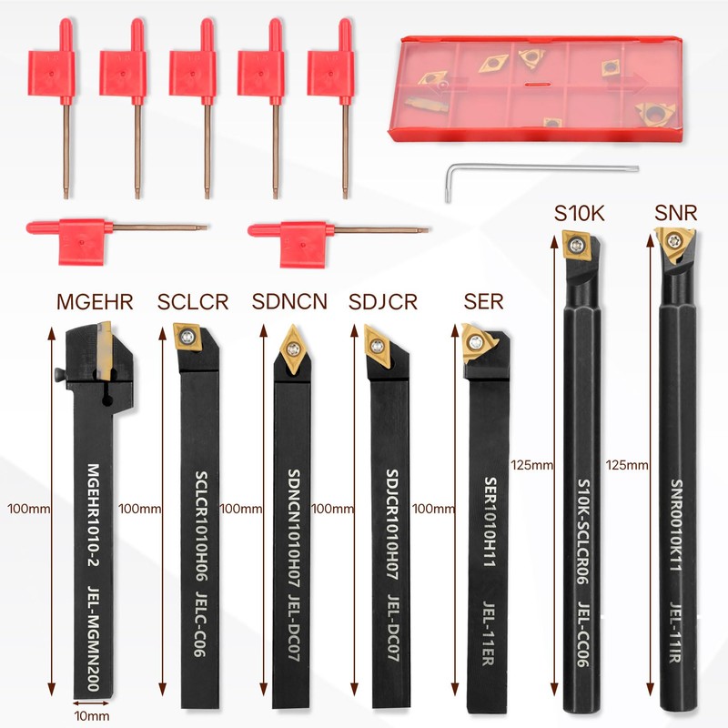 Indexable Lathe Turning Tool 21Pcs Kit 3/8'' 10mm Shank 7Pcs