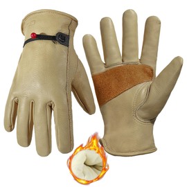 HANDLANDY Winter Leather Work Gloves, Fleece Lined Thermal Gardening Gloves Heavy Duty Thorn Proof Garden Gloves Cold Working Drivers Gloves for Men & Women (Light Brown, M)