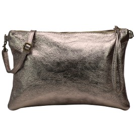 SH Leder Clara G396 Genuine Leather Shoulder Bag Clutch in Vintage Look Medium Size Evening Bag 33 x 22 cm, bronze