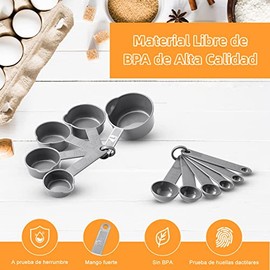 Cucharas Medidoras y Tazas Medidoras, 13 Piezas, Juego de Tazas y Cucharas Medidoras con Mangos, Apilables, Herramientas de Medicin de Cocina para... 