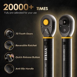 YIYEIE Upgrade 3/8" Drive Torque Wrench, 10-45 FT.LB/13.6-61 Nm, Click Torque Wrench for Bike, Motorcycle and Car Spark Plug, ±3% High Accuracy, with Easy-to-Use Locking Ring