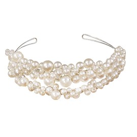 Xerling Pearl Tiara Headband Layered Hair Band Bride Wedding Elegant Hair Accessory Bridal Jewelry for Women (Silver)