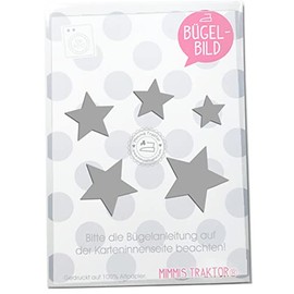 Iron-On Patch 5 Stars 4 cm to 2 cm Flock Film Small Iron-On Appliques for Fabrics Textiles Children for Iron-On Patches, Colour: Grey