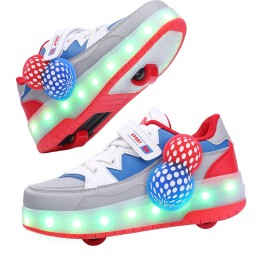 Best Seller Roller Skate Shoes 2 in 1 LED Light up 2 Wheels Roller Skate ShoesColor: Red, Shoe Size: 31