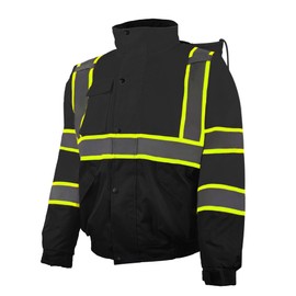 JHPAZUJA High Visibility Winter Safety Jackets for Men Waterproof-Warm Reflective Jackets Fleece Lining for Work Construction（JW01Black,M