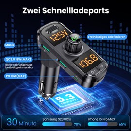 Bluetooth Adapter Car, GizmoVine FM Transmitter, Aux Bluetooth Transmitter Car Charger 41 W (PD 18 W & QC 18 W), FM Transmitter Car Bluetooth with TF Card, USB Disk 4 in 1 Music MP3 Player