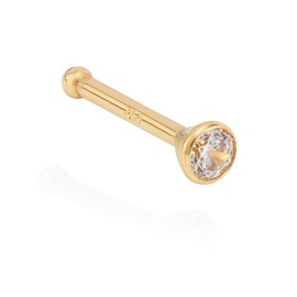 NKlaus Nose Piercing 750 Yellow Gold 18 Carat Piercing Nose Stud 2 mm Zirconia White 11229, 18-Carat Yellow Gold