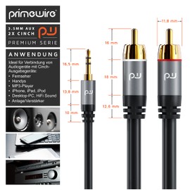 CSL - 1.5 m RCA Cable Stereo 3.5 mm Jack to 2 x RCA - AUX Input Audio 3.5 mm Jack Plug to 2 x RCA Male - Metal Housing Gold-Plated Audio Cable Double Shielded