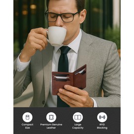 typecase Leather Wallet for Men Card Holder: Premium Genuine Leather, RFID Blocking, Slim, Minimalist, Front Pocket - 15 Cards Capacity | ID Window | Money Clip (Brown)