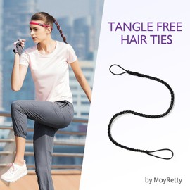 MoyRetty 25" Black Spiral Hair Tie Sprots Ponytail Holders, Elastic Braided Hair Ties No Damage for women 1PC