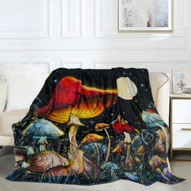 uimchwp Mushroom Blanket 50X60 Inch,Flannel Black Mushroom Blanket, Mushroom Blanket is The Best Gifts for Mushroom Lovers, Girls,Women,Adults,Family,Friends,Suitable for Sofa,Chair,Travel