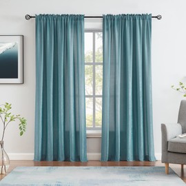 Melodieux Teal Velvety Semi Sheer Curtains 84 Inch Length for Bedroom, Living Room Natural Cotton Texture Rod Pocket Window Sheer Drapes, 52 by 84 Inch (2 Panels)