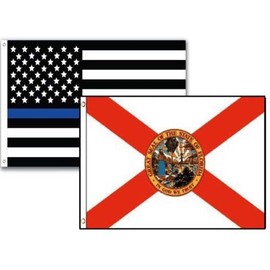 Ant Enterprises Moon 3x5 USA Police Blue Florida State 2 Pack Flag Wholesale Set Combo 3x5 - Vivid Color and UV Fade Resistant - Prime Outside Garden Home Decor