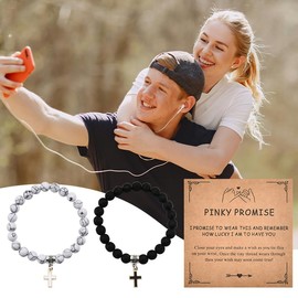 Matching Promise Bracelets for Couples Gifts for Husband and Wife Anniversary Birthday Gifts for Girlfriend Boyfriend Cross Bracelets Gifts for Women Men Friends