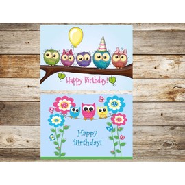 10 Novelty Owl (5 Designs Birthday Cards – Pack of 2) in a format 6 for Children and Young Adults