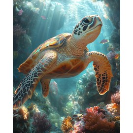 MBYAUYN Paint by Numbers Adult Animals Sea Turtle Paint by Numbers Adult 40 x 50 cm, DIY Hand Painted Oil Painting Kit, Wrinkle-Free Canvas Kit - With 3 - Brushes and Acrylic Paint
