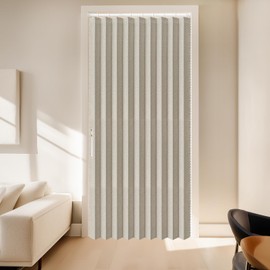 AJAZZ 100% Blackout Door Curtain Accordion Door Closet Curtain Invisible Applicable Bedroom Room Living Room Doorway (1 Pack, 54 W x 78 L, Cream White+Rod)
